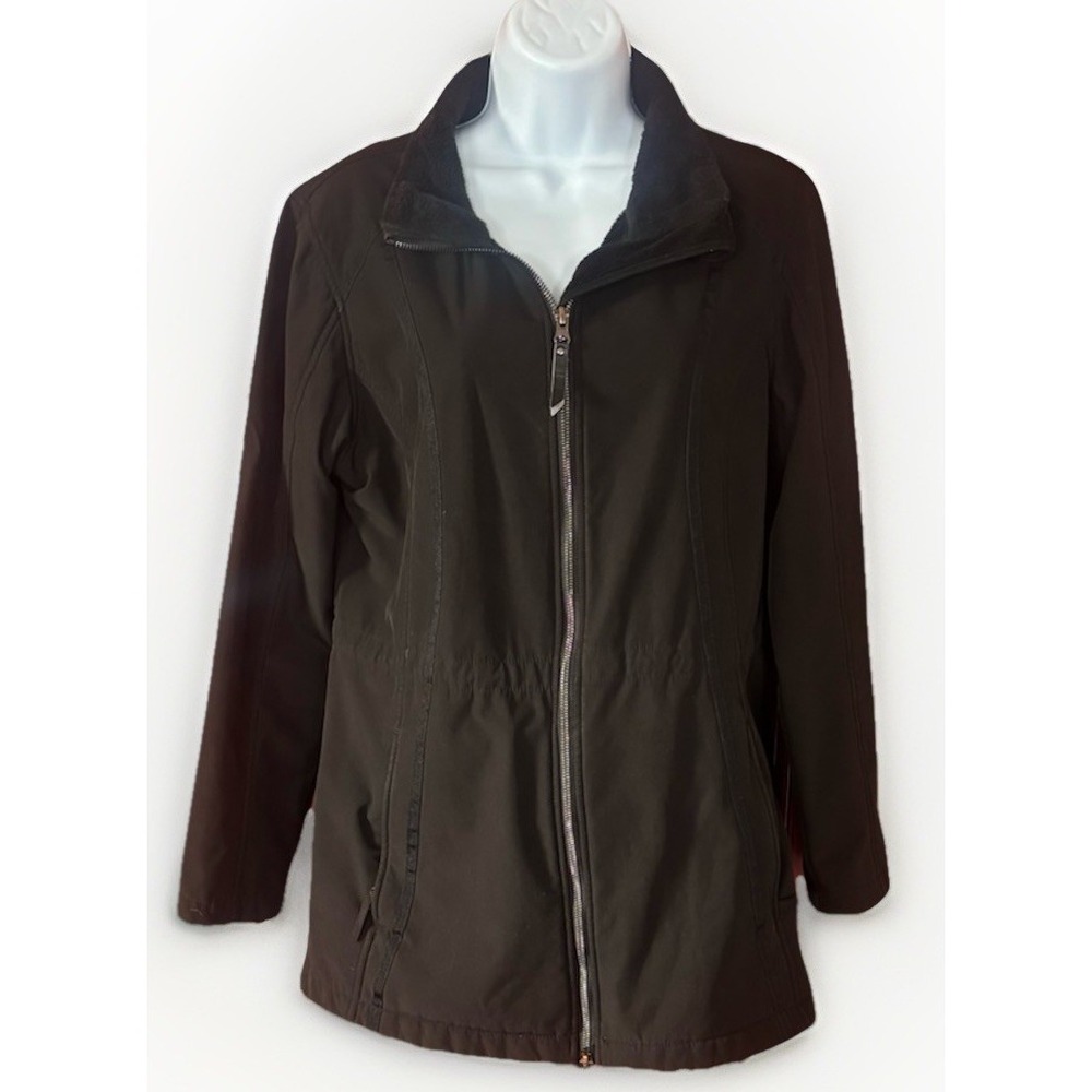 Free Country Black Jacket Women's Medium Coat Full Zip Faux Fur Lined